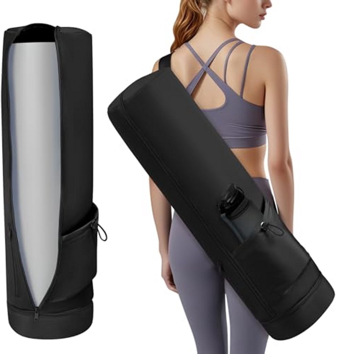 Yogamat Tas Waterdicht met Verstelbare Draagriem, Flessenvak en Natvak, Grote Sporttas voor Yoga, Pilates en Fitness, Unisex