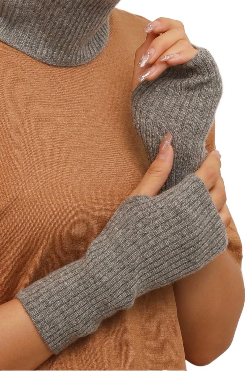 Fingerless Handschoenen van Cashmere - Medium Grijs