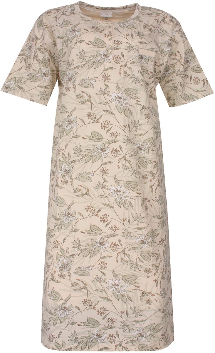 Tenora dames nachthemd knoopsluiting - korte mouw - Beige - Maat XL