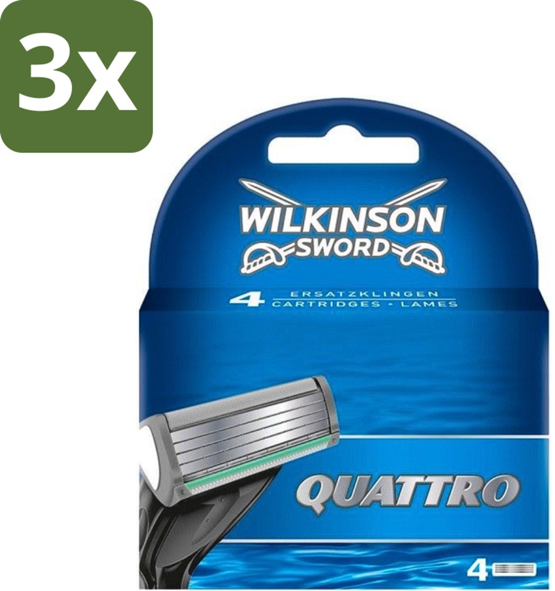 Wilkinson - Navulmesjes Quattro - Met Precisietrimmer - 4 scheermesjes - Bulkverpakking - 3 stuks