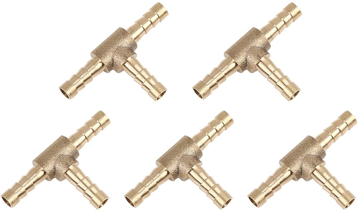 Solidchoice - Set van 5 T-slangverbindingen van Messing voor Water en Gas