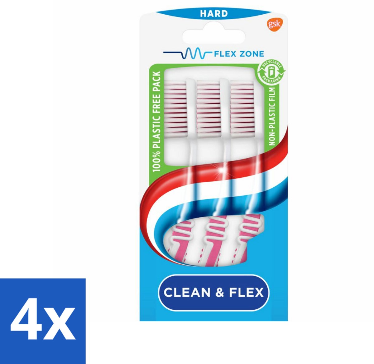 Aquafresh Tandenborstel Clean & Flex Hard 3 stuks per verpakking - Voordeelverpakking - 4 stuks