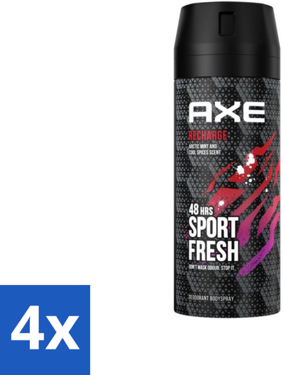 Axe - Deodorant Bodyspray - 48hrs Sport Fresh - Recharge - Arctic Mint & Cool Spices - 150 ml - Voordeelverpakking - 4 stuks