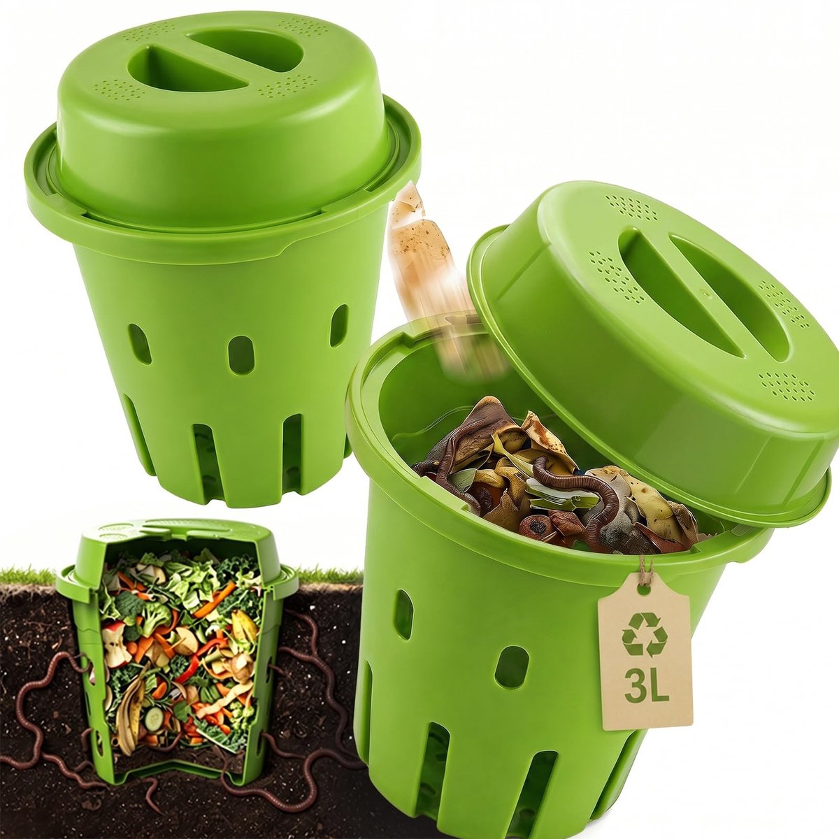 Solidchoice - Set van 2 Ondergrondse Compostbakken met Deksel