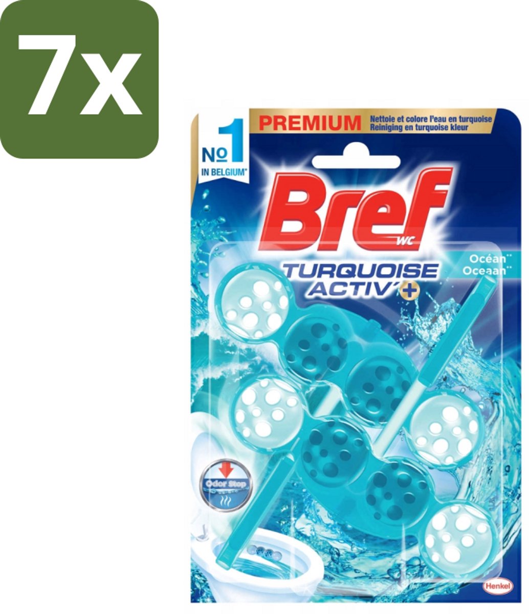 7 x Bref WC - Turquoise Activ+ - Toiletblok - Oceaan - 2 Blokken - Toilet - Toiletblok - Oceaanfrisheid - Reiniging - Anti-kalk