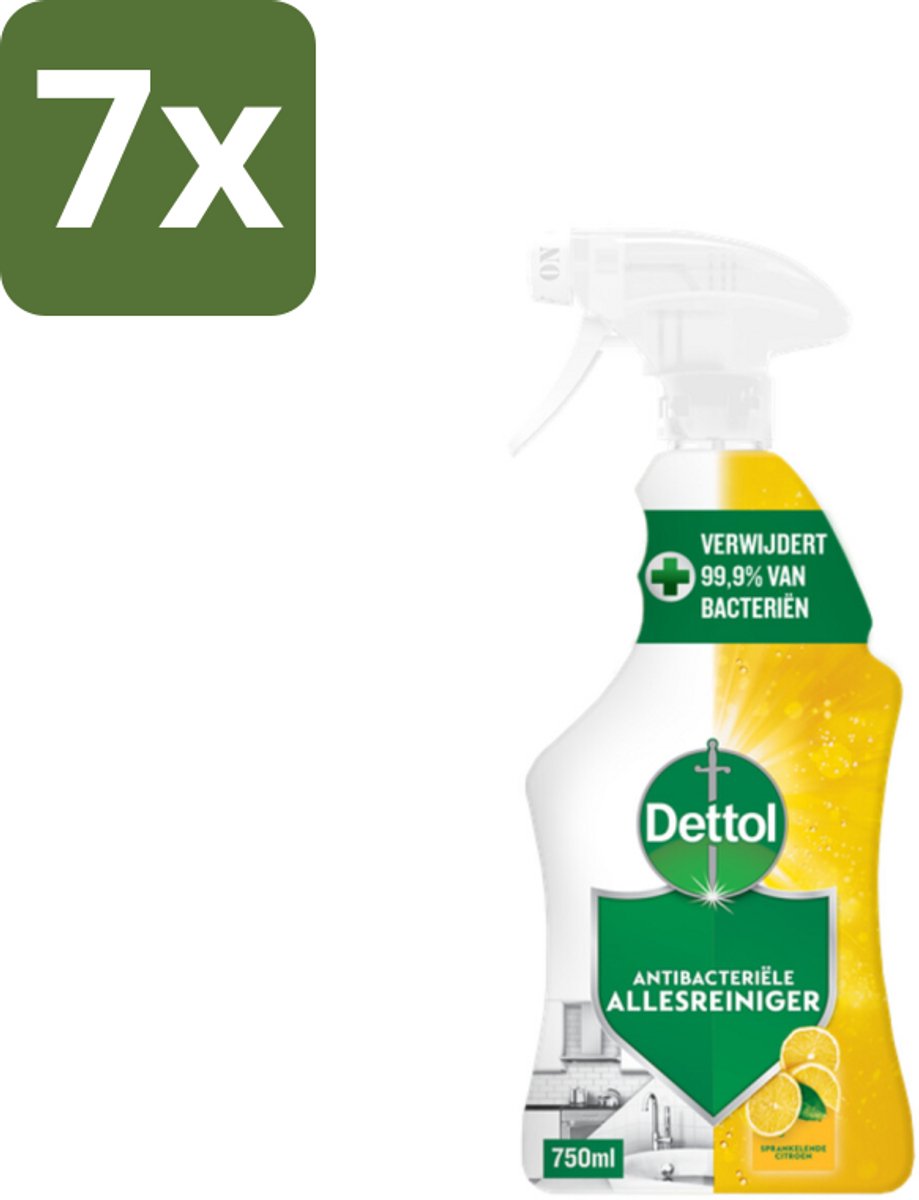 7 x Dettol Antibacteriële Allesreiniger Spray Sprankelende Citroen 750 ml - Allesreiniger - Citroen - Hygiëne - Vettigheid - Vuil