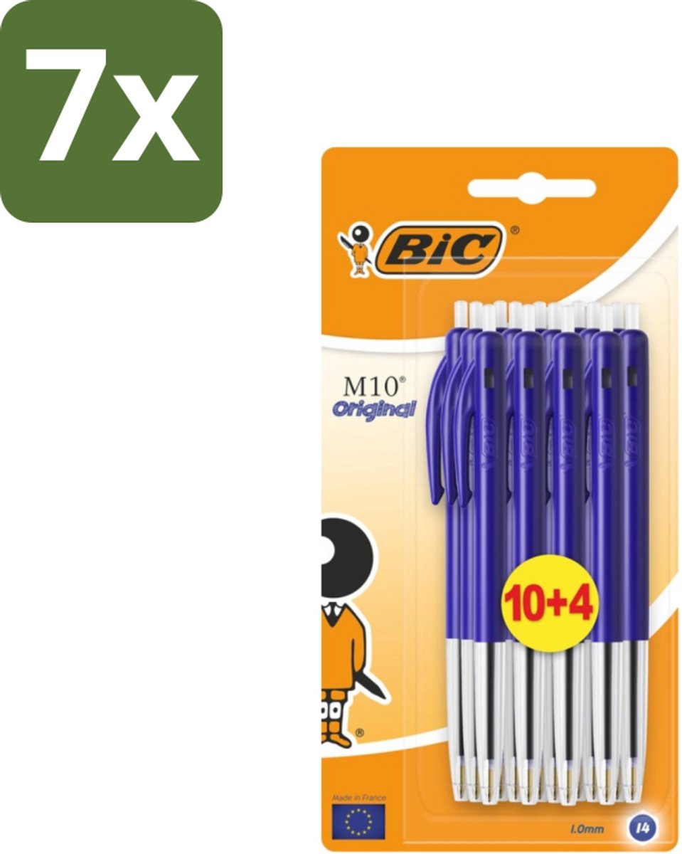 7 x BIC - M10 Original - Balpennen met Kliksysteem - Blauw - 1 mm Punt - 14 Pennen - Balpen - Schrijfset - Balpen Set - BIC M10 - Balpen Blauw