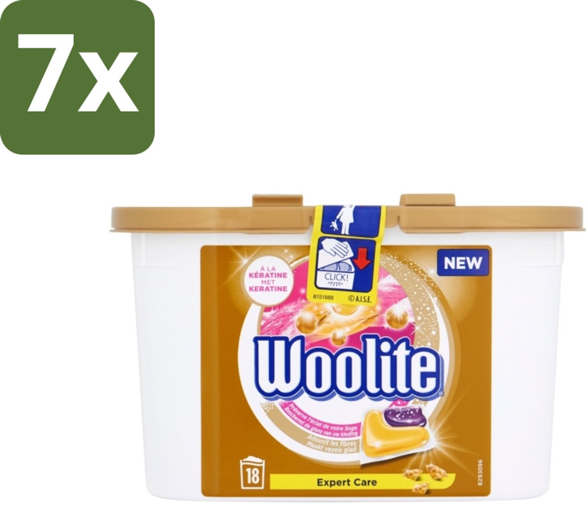 7 x Woolite Expert Care - Wasmiddelcapsules - Met Keratine - Delicate Was - 18 Wasbeurten - Delicate Was - Keratine Wasmiddel - Wasmiddel Voor Zijde - Wasmiddel Voor Wol - Wasmiddel Voor Lingerie