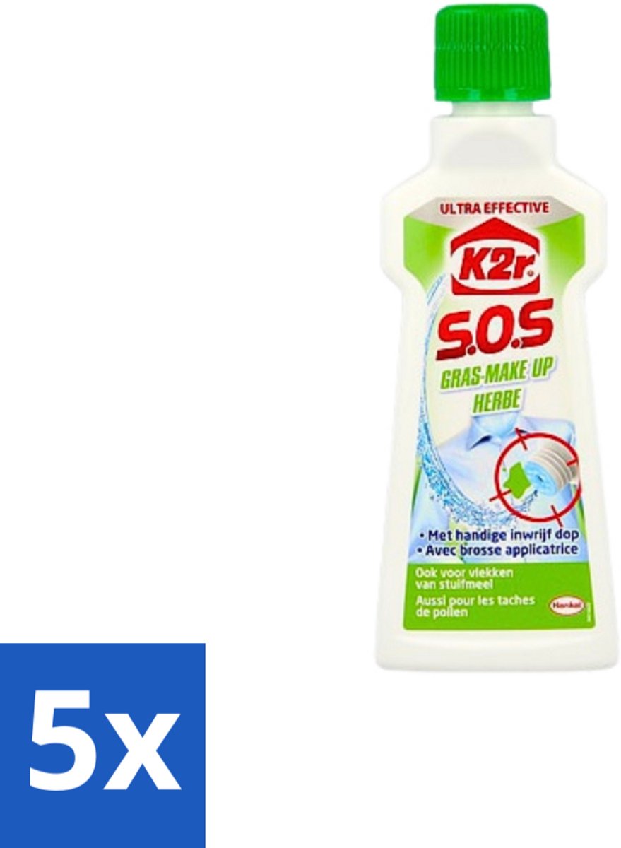 5 x K2R - SOS Vlekverwijderaar - Gras & Make-up - 50ml - Vlekverwijderaar - Grasvlek - Make-upvlek - Textielverwijderaar - Vlekken Verwijderen