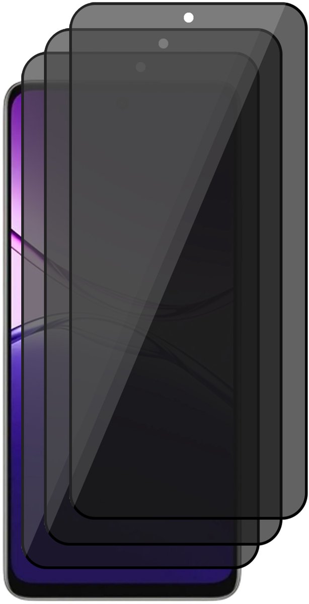 Privacy Screenprotector geschikt voor Oppo A5 Pro 5G / 4G – 3 Stuks – Full Cover Gehard Glas – Anti Inkijk – Privacy Filter