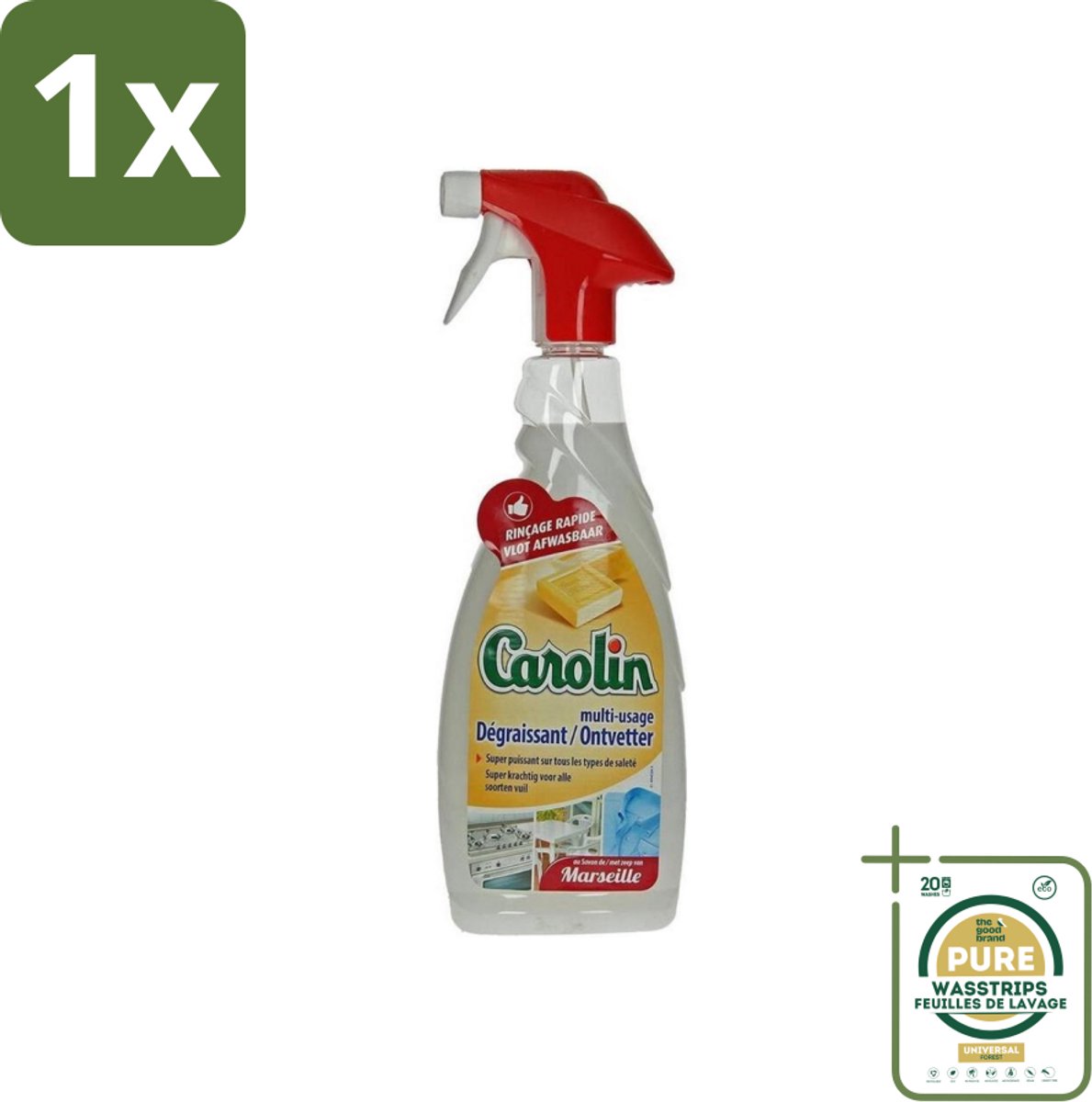 1 x Carolin - Keukenreiniger - Ontvetter - 650 ml- Ontvetter - Keukenreiniger - Marseillezeep - Vetvlekken Verwijderen - Keuken Reinigen