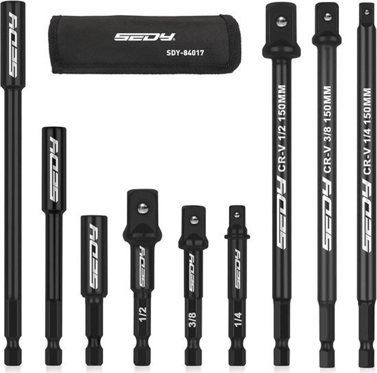 Impact Driver Socket Adapter Set - 9-delige 1/2" 3/8" 1/4" Adapter Set voor Boor en Steeksleutel