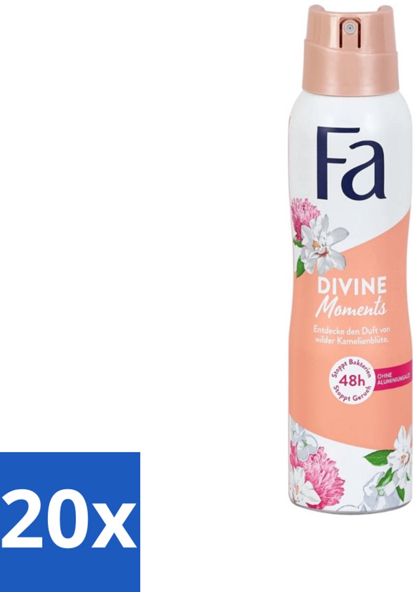20 x Fa - Divine Moments - Deodorant Spray - Wilde Cameliabloesem - 150 ml - Deodorant Spray - Anti-vlekken - Huidvriendelijk - Wilde Cameliabloesem - Frisheid