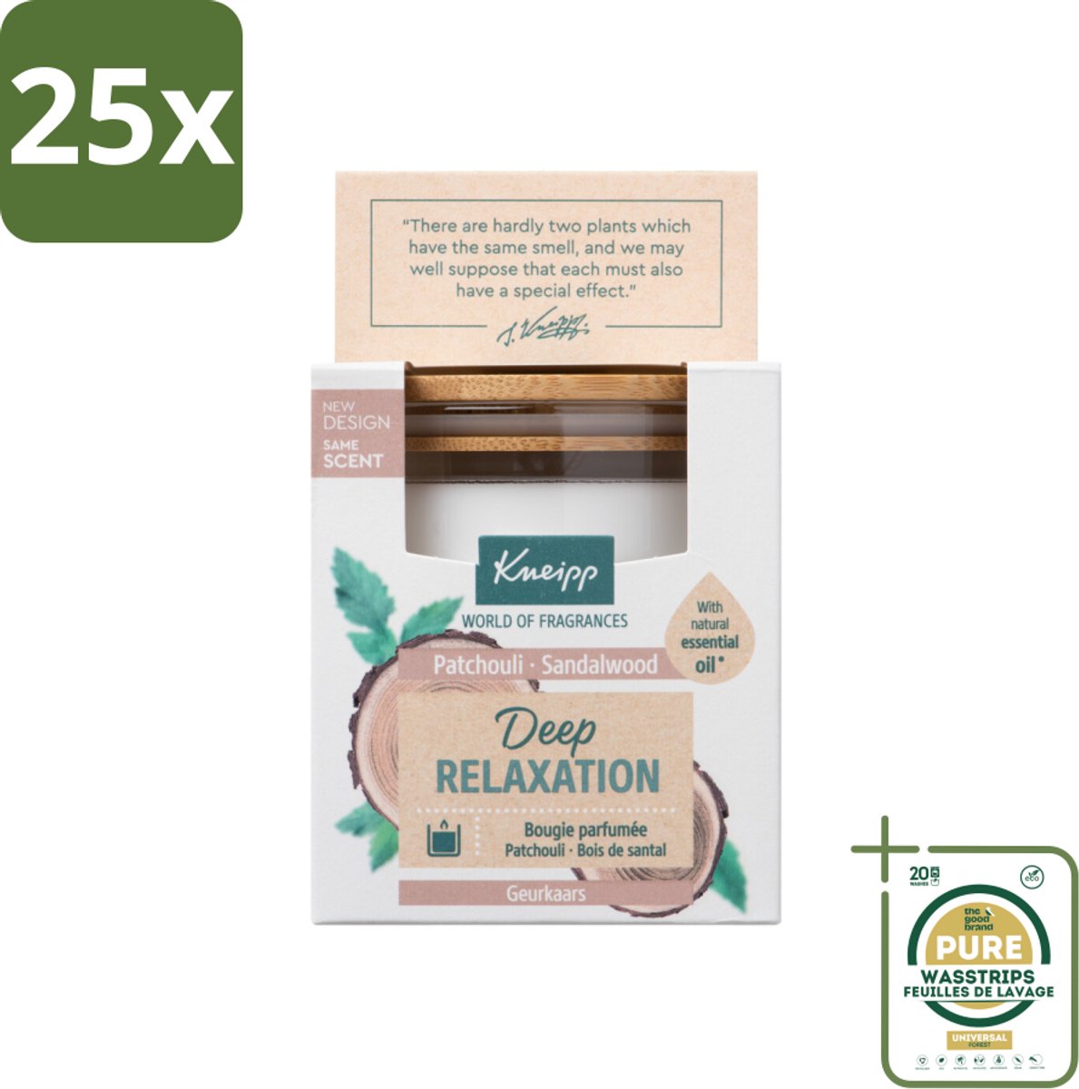 25 x Kneipp - Geurkaars - Deep Relaxation - Sandelhout & Patchouli - 20 branduren - Grootverpakking - Geurkaars - Ontspanning - Sandelhout - Patchouli - Wellness