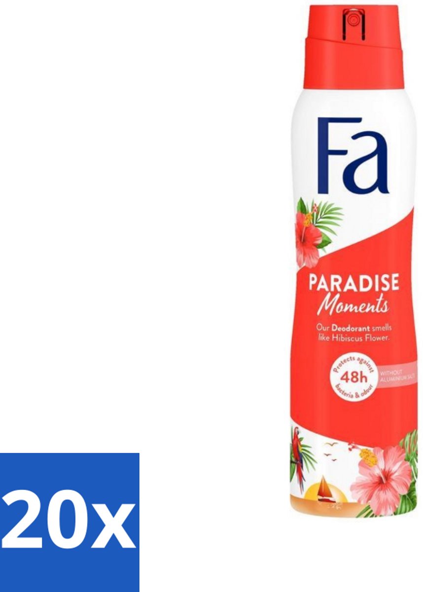 20 x Fa - Paradise Moments - Deodorant Spray - Hibiscusbloem - 150 ml - Deodorant Spray - Huidbescherming - Anti-vlekken - Hibiscusbloem - Frisheid