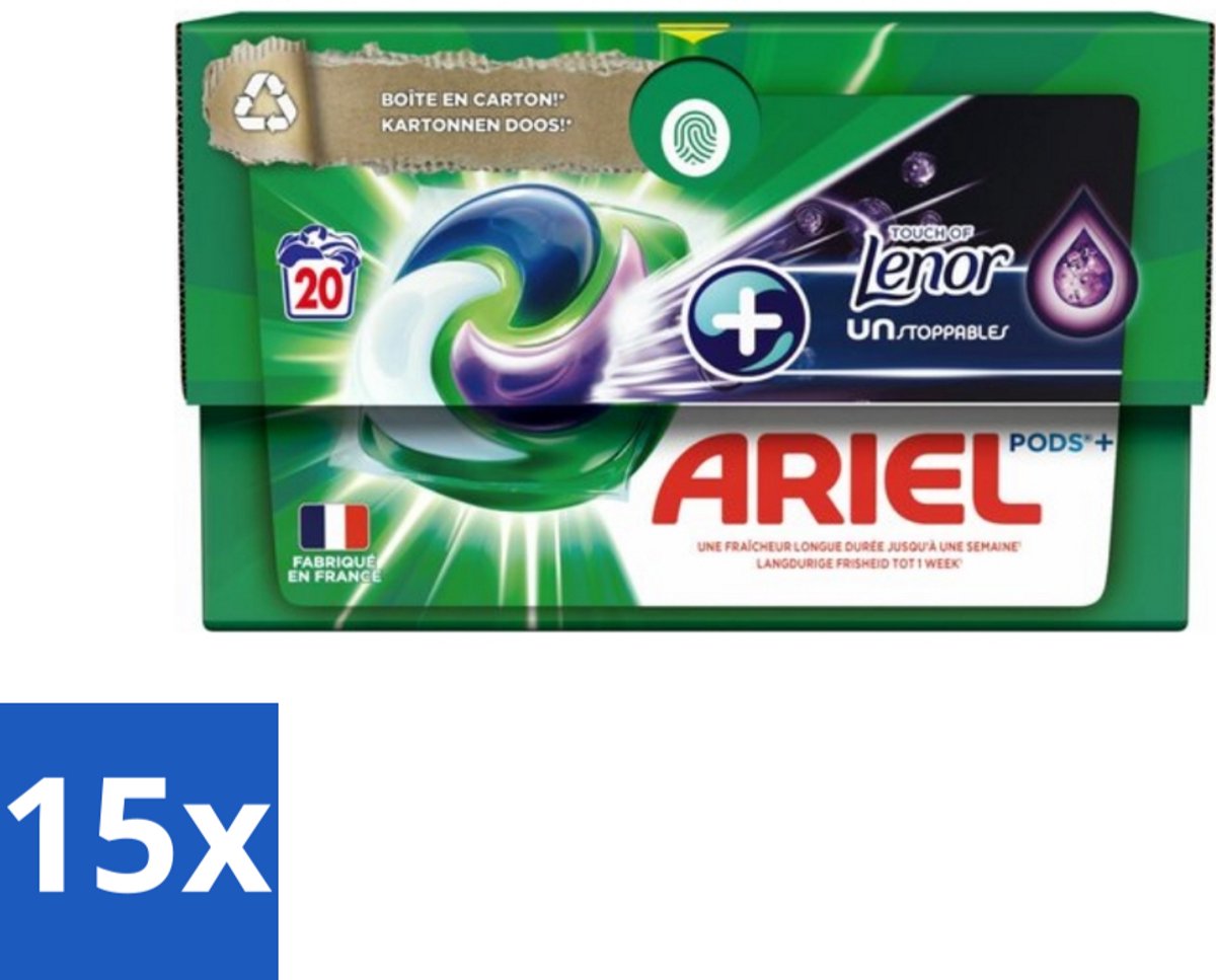 15 x Ariel Original - Touch of Lenor Unstoppables - Wasmiddelcapsules - Pods+ - Witte en Gekleurde Was - 20 Wasbeurten - Wasmiddelcapsules - Reiniging - Vlekken Verwijderen - Frisheid - Koud Was