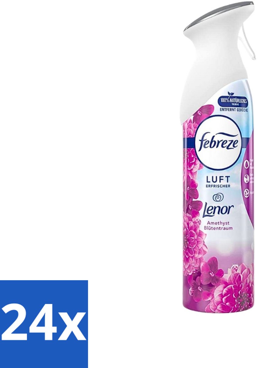 24 x Febreze Amethist Luchtverfrisser Spray - Frisse Bloemen Geur - 300ml - Luchtverfrisser - Geurverwijderaar - Febreze - Amethyst - Frisse Geur