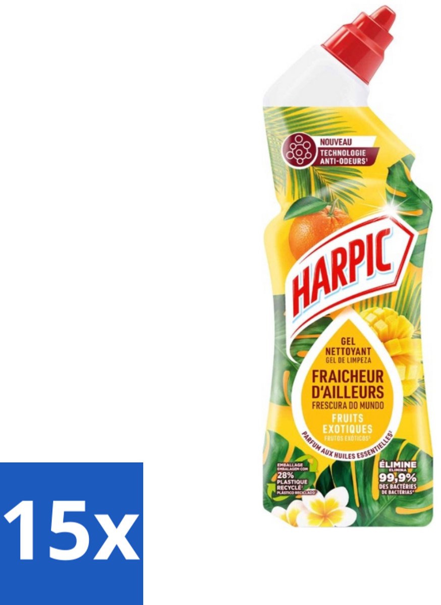 15 x Harpic - Toiletreiniger - Gel - Exotisch Fruit Parfum - 750 ml - Toiletreiniger - Wc Reiniger - Exotisch Fruit Geur - Fris Toilet - Hygiëne