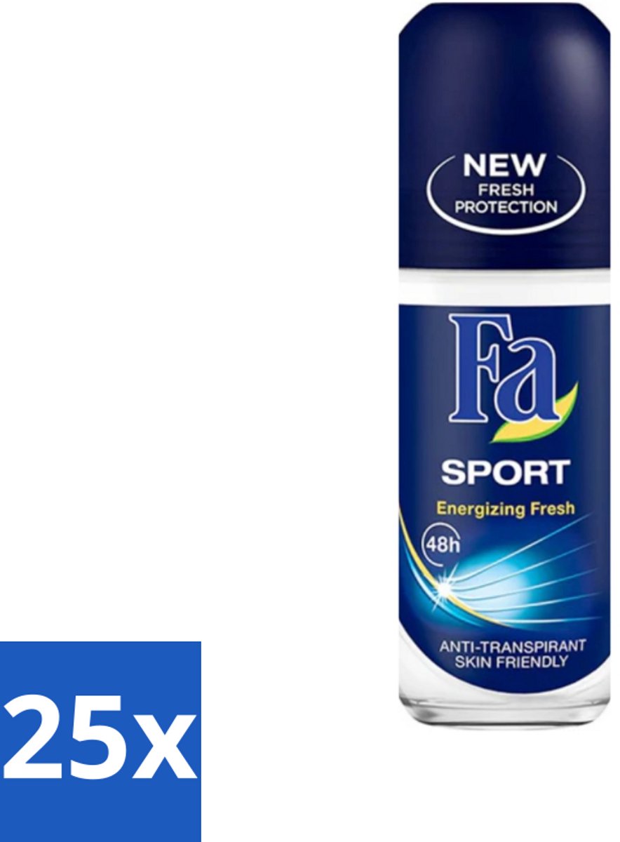 25 x Fa - Sport - Deodorant Roller - Energizing Fresh - 50 ml - Sport Deodorant - Frisheid - Energizing Fresh - 24 Uur Bescherming - Zweetvocht