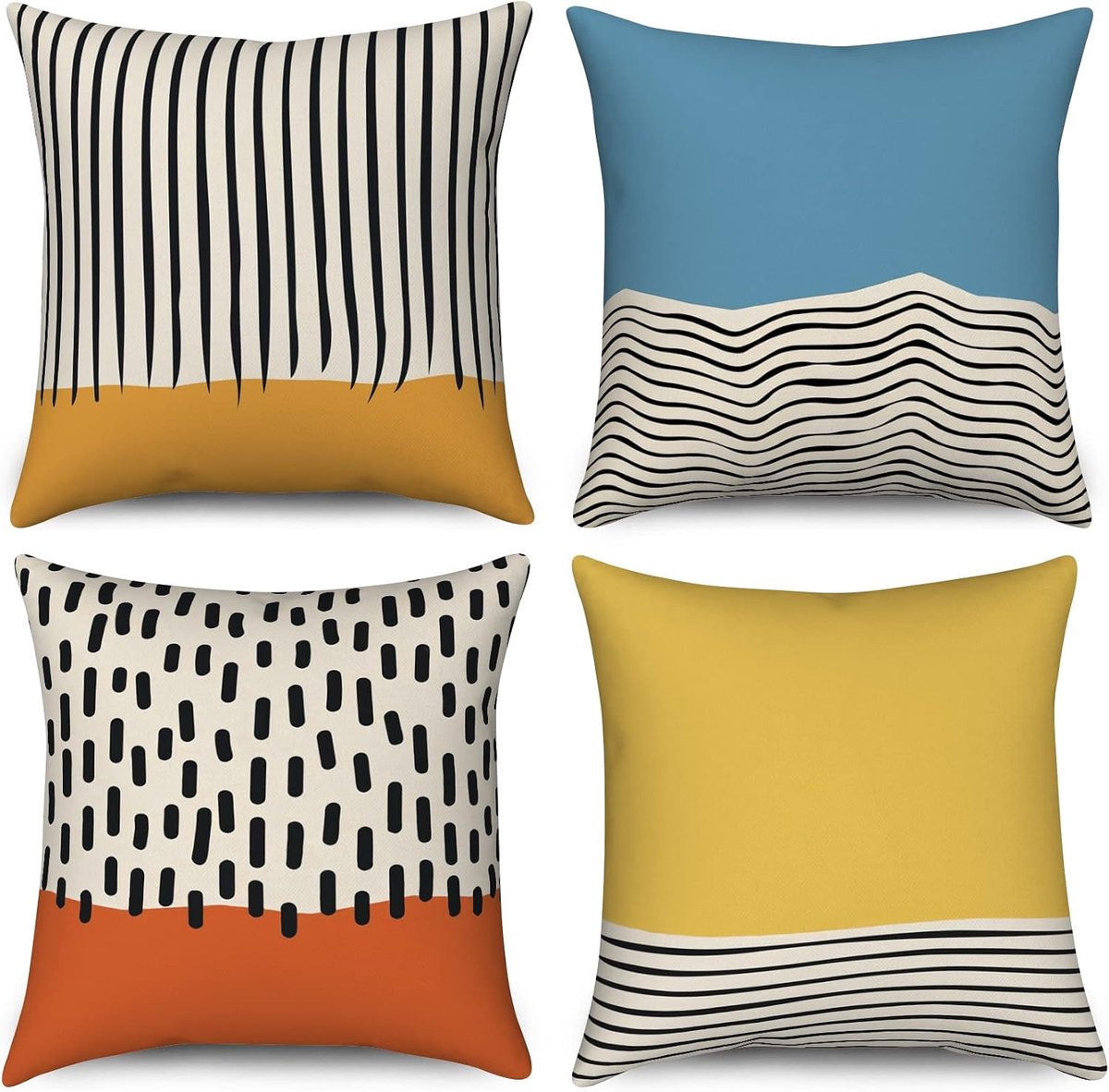 Hnmdmyi Boho kussenhoezen 40 x 40 cm, set van 4, midden eeuw, abstracte moderne geometrische decoratieve kussenhoezen - ShopVlot
