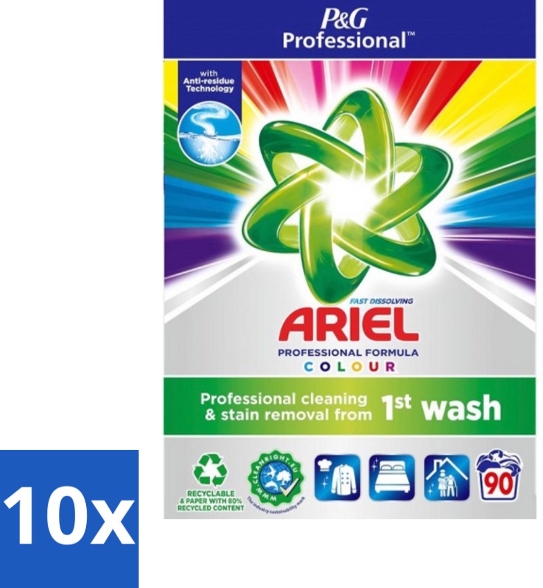 10 x Ariel Professional - Waspoeder - Gekleurde Was - 90 Wasbeurten - Waspoeder Kleur - Waspoeder Voor Gekleurde Kleding - Waspoeder Voor Professionals - Waspoeder 90 Wasbeurten - Waspoeder 5 Sterren Reiniging