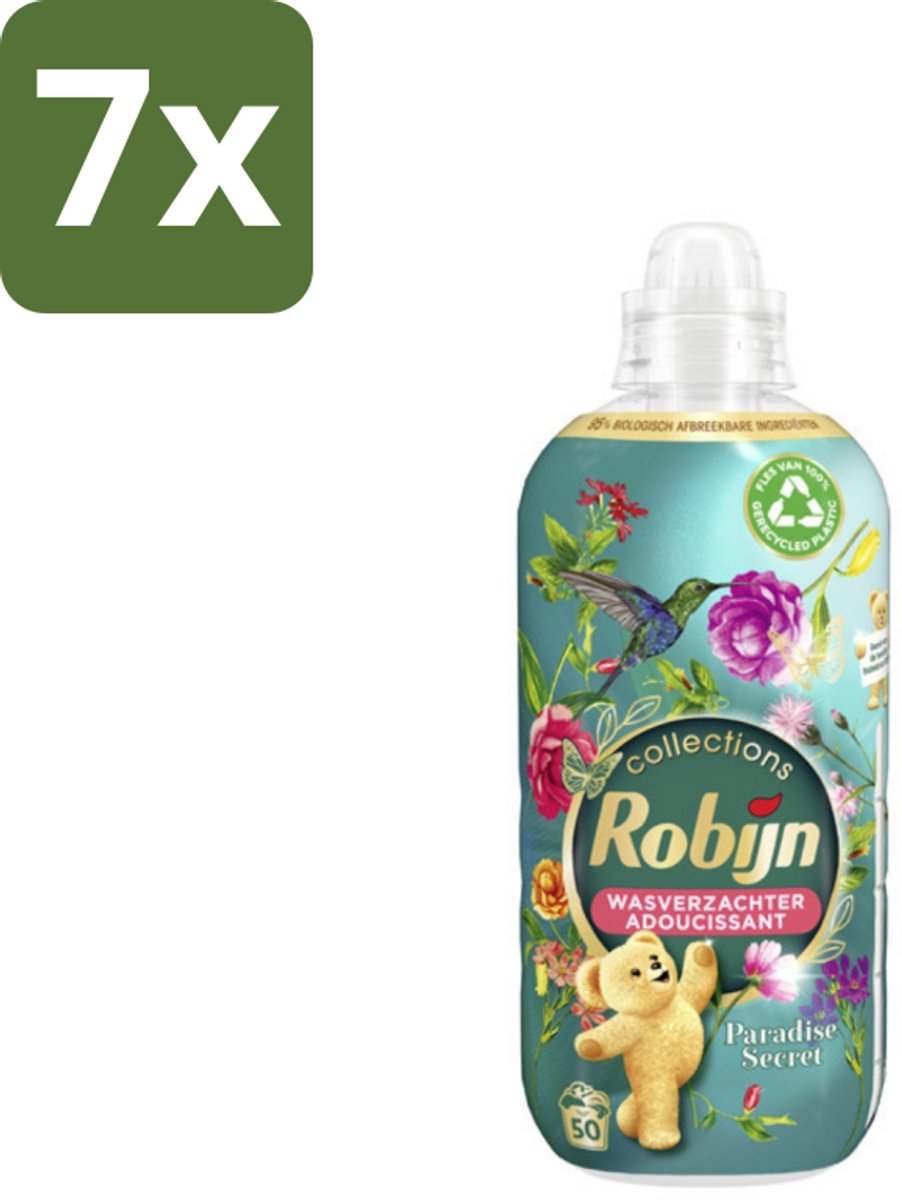 7 x Robijn Collections - Wasverzachter - Paradise Secret - Biologisch Afbreekbaar - 1,25L - 50 Wasbeurten - Wasverzachter - Wasverzachter Paradise Secret - Wasverzachter 1.25 L - Wasverzachter 50 Wasbeurten - Wasverzachter Luxe Geur