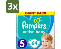 3 x Pampers - Active Baby - Luiers - Maat 5 (11-16 kg) - Zachte Pasvorm - 64 Luiers - Luiers Voor Baby - Droge Huid - Luchtdoorlatende Banen - Absoluut Droge Nacht - Dermatologisch Getest