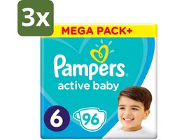 3 x Pampers - Active Baby - Luiers - Maat 6 (13-18 kg) - Extra Groot - 96 Luiers - Luiers Voor Baby - Droge Luiers - Beschermende Luiers - Actieve Luiers - Superabsorberende Luiers