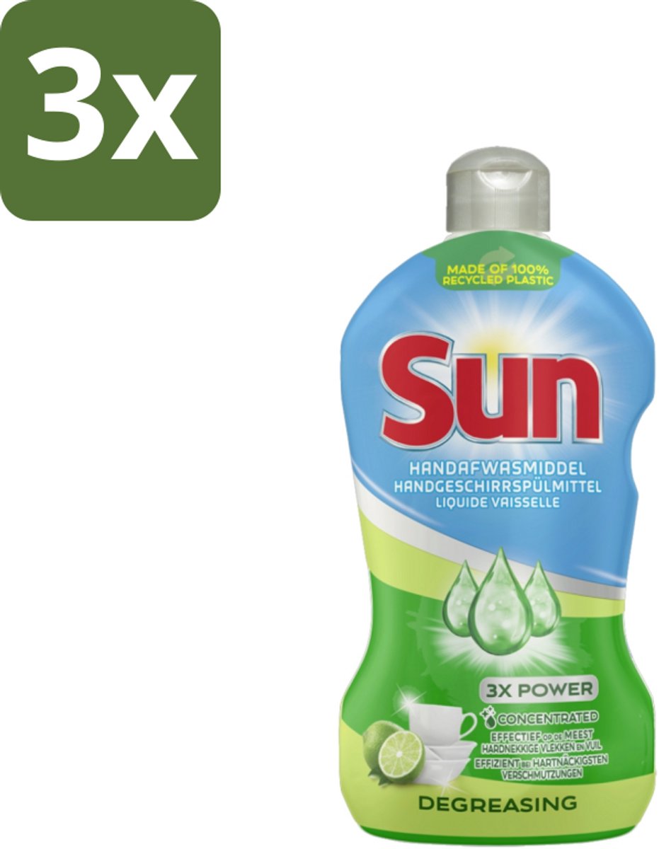 3 x Sun - Handafwasmiddel - Degreasing - Limoen - 450 ml - Handafwasmiddel - Vaatwas - Limoen - Afwasmiddel - Vetverwijderend