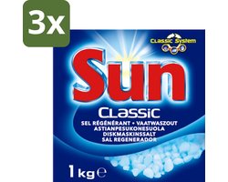 3 x Sun Classic - Vaatwaszout - Klassiek Systeem - 1 kg - Vaatwaszout - Kalkaanslag Voorkomen - Vaatwasser Onderhoud - Waterhardheid - Klassiek Systeem