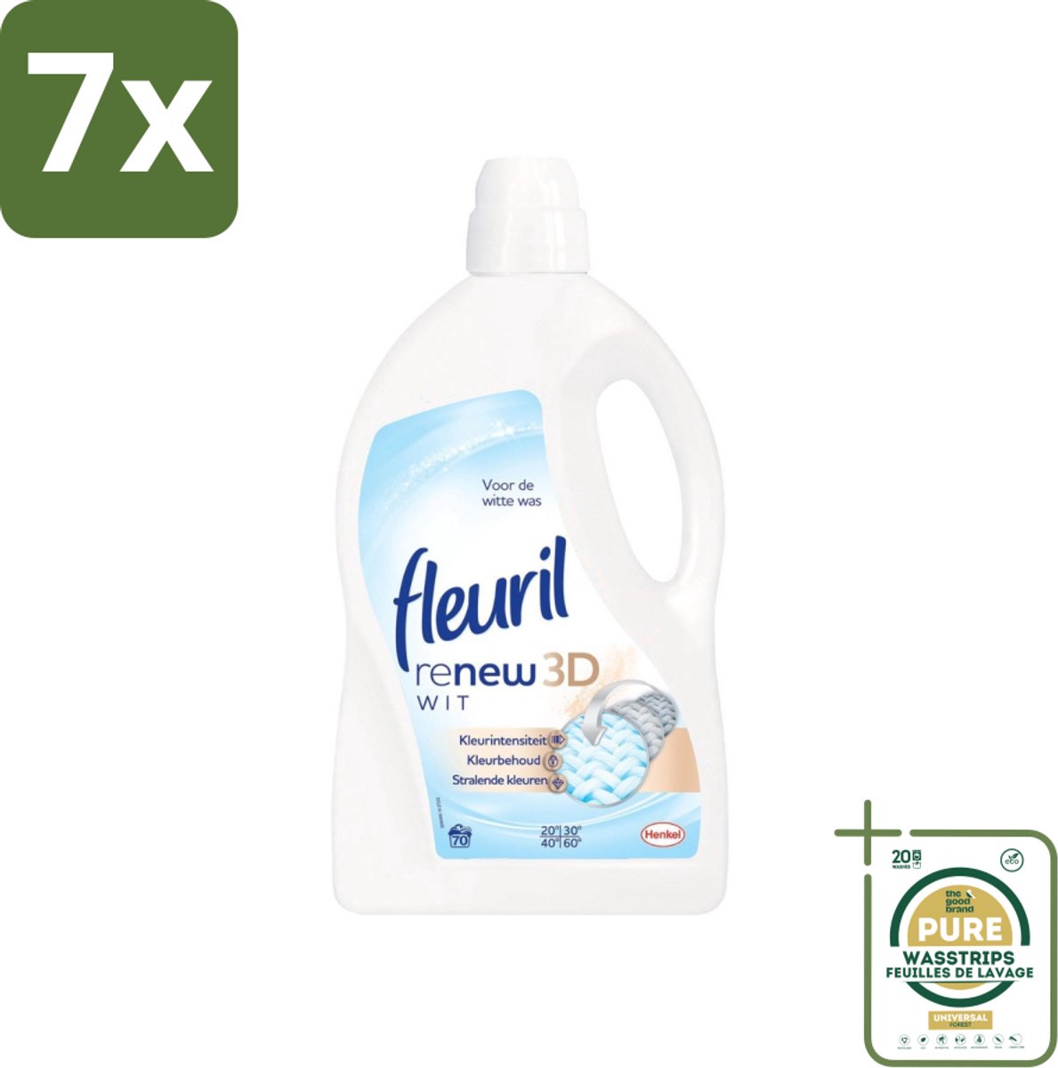 7 x Fleuril - Renew 3D - Vloeibaar Wasmiddel - Witte Was - 70 Wasbeurten - Grootverpakking - Wasmiddel Witte Was - Witte Was - Wasbeurt - Wasmiddel 3D - Kleurbehoud