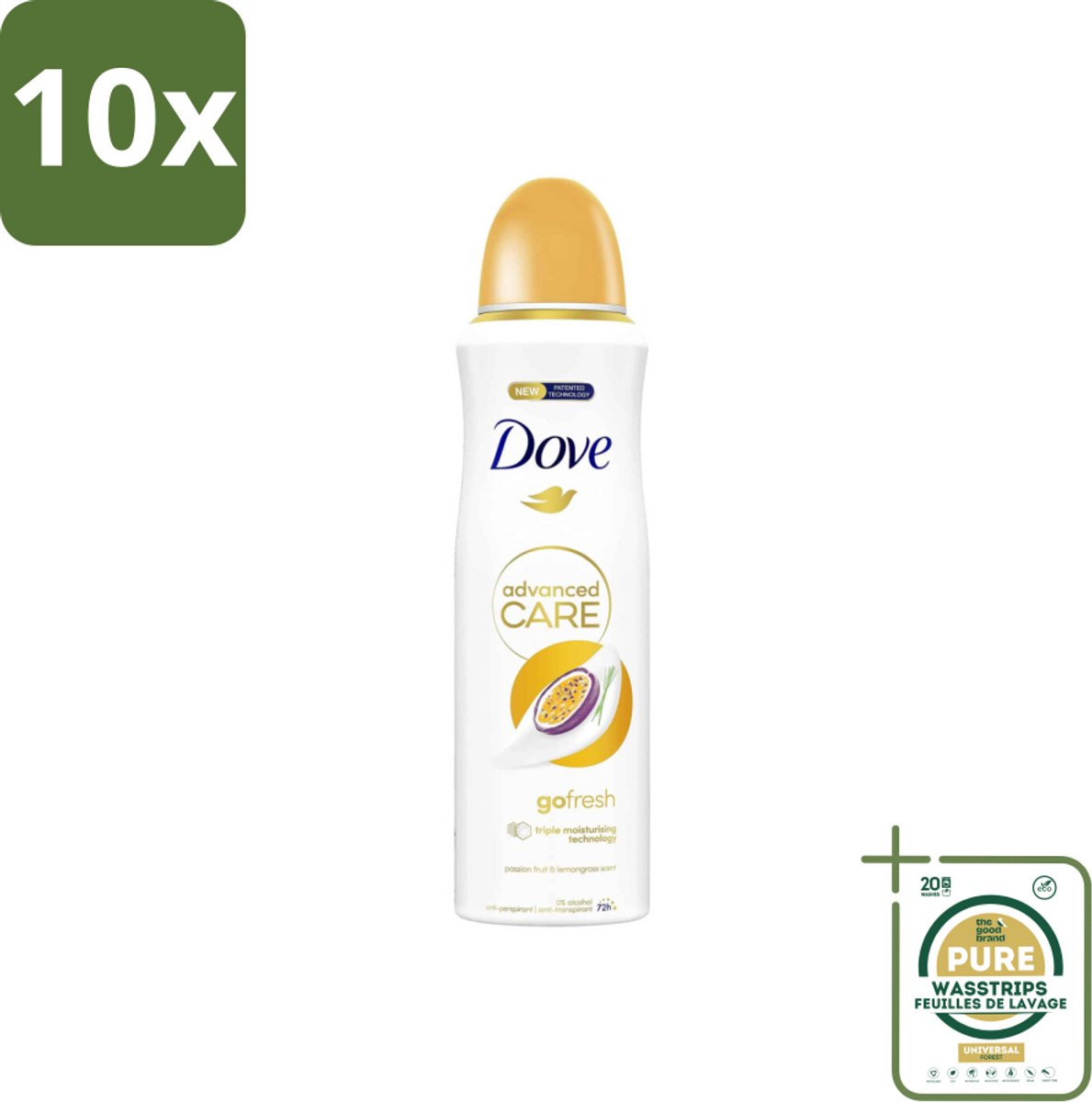 10 x Dove – Deodorant Spray – Go Fresh Passievrucht – 200 ml - Grootverpakking - Anti-transpirant Spray - Passievrucht Geur - Frisheid - Huidhydratatie - 48 Uur Bescherming