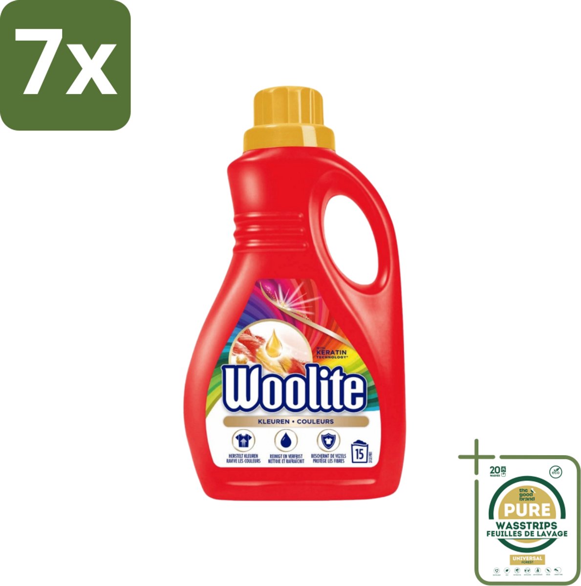7 x Woolite Color - Vloeibaar Wasmiddel - Met Keratine - Gekleurde Was - 15 Wasbeurten - 0,9L - Grootverpakking - Gekleurde Was - Keratine Wasmiddel - Kleurbehoud - Wasmiddel Voor Gekleurde Stoffen - Wasmiddel Met Keratine