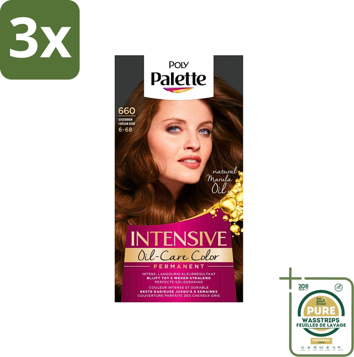3 x Poly Palette - Haarverf - Goud Bruin 660 - 115ml - Grootverpakking - Haarverf - Goudbruin - Arganolie - Glans - Haarkleur
