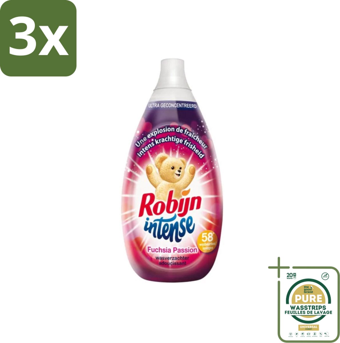 3 x Robijn Intense - Wasverzachter - Intense Fuchsia Passion - 870ml - 58 Wasbeurten - Grootverpakking - Wasverzachter - Wasverzachter Fuchsia Passion - Wasverzachter Robijn Intense - Wasverzachter Fuchsia - Wasverzachter Voor Kleding