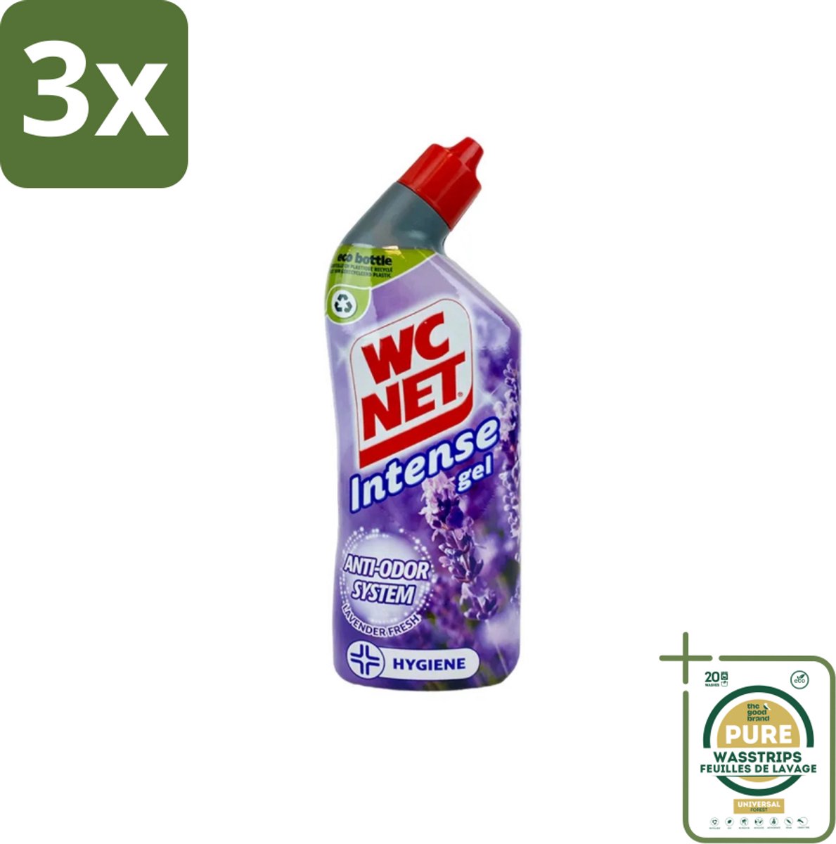3 x WC Net - Toiletreiniger - Gel - Lavendel - Gerecycled Materiaal - 750 ml - Grootverpakking - WC Net - Toilet Reiniger - Lavendel Geur - Anti-geur - Gerecycled Fles