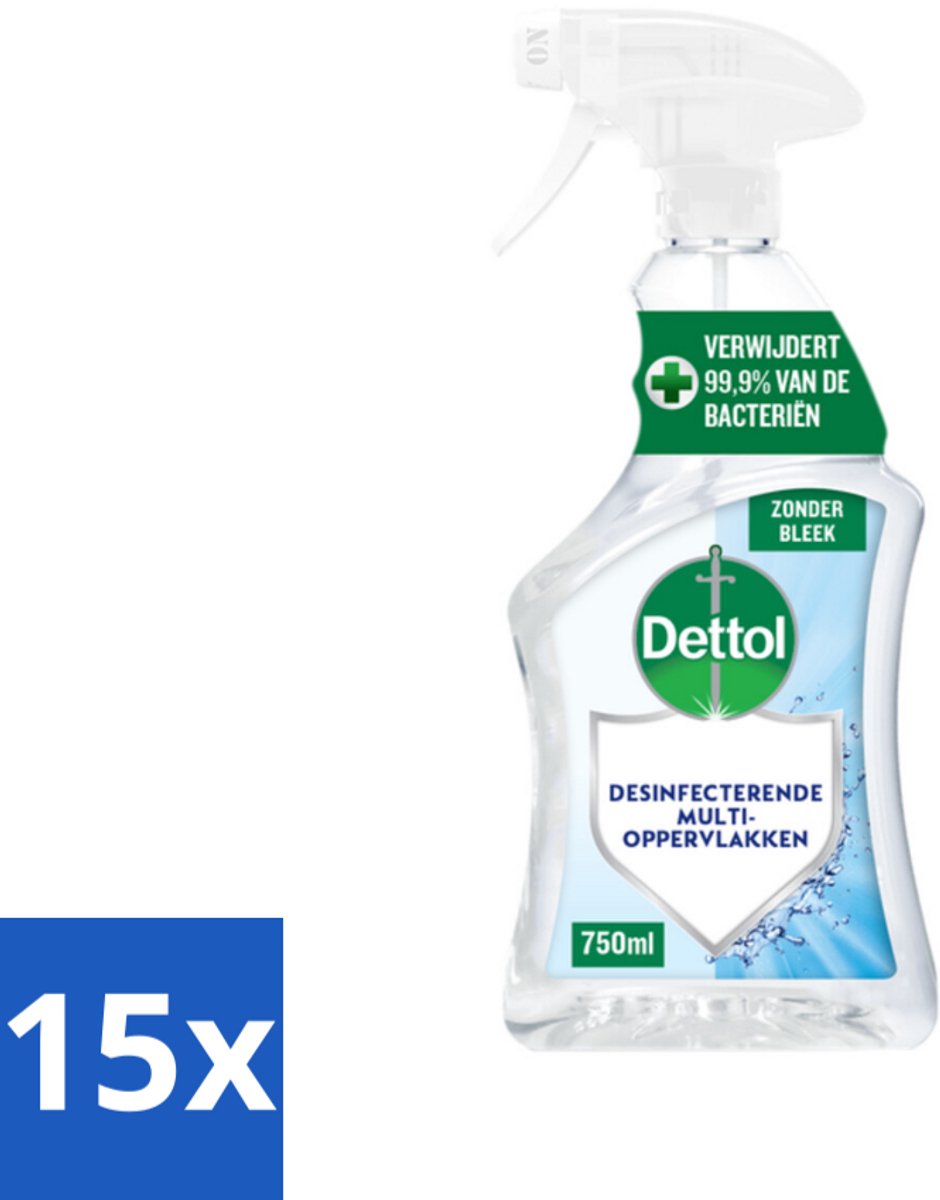 15 x Dettol Desinfecterende Multi-Oppervlakken Spray 750 ml - Reiniger Spray - Hygiëne - Reinigen Zonder Bleek - Keuken Reinigen - Badkamer Reinigen
