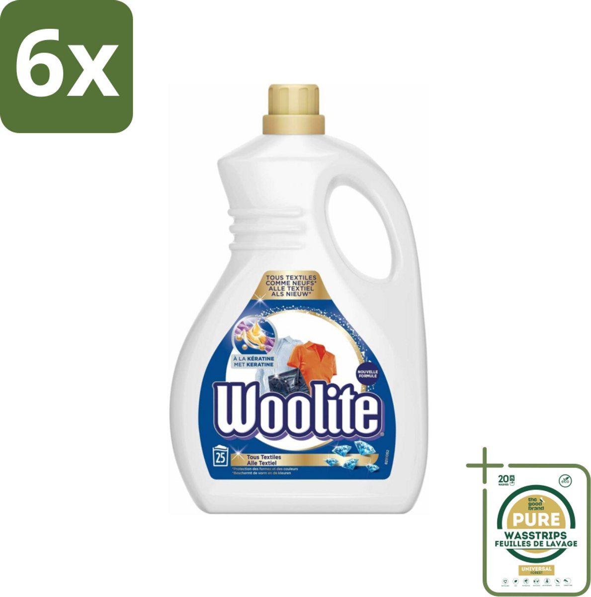 Woolite - Wasmiddel - Vloeibaar Wasmiddel - Alle textiel - 25wb/1,5L - Voordeelverpakking - 6 stuks - Textiel verzorging - Pluisvoorkomend wasmiddel
