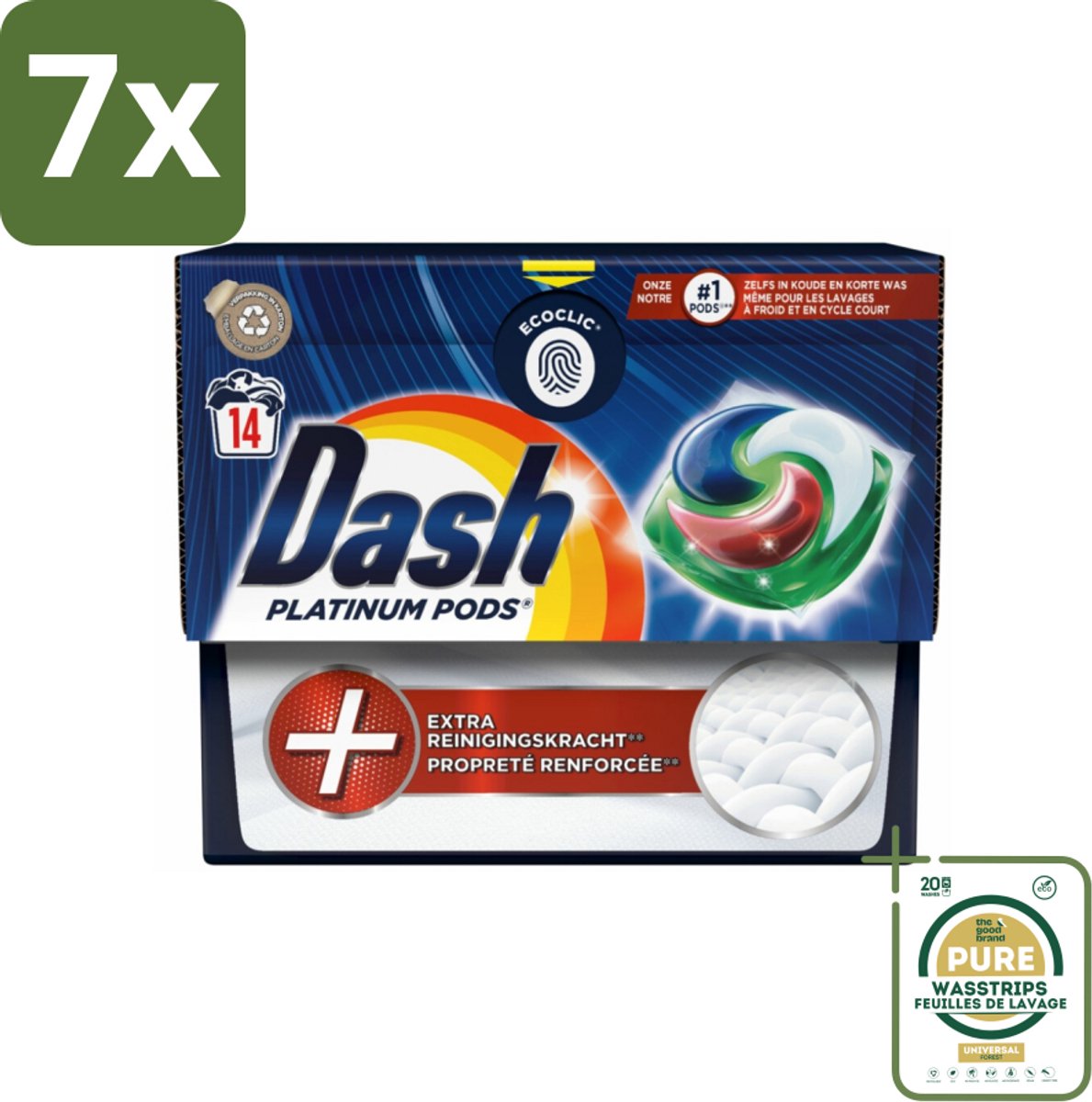 7 x Dash Platinum - Wasmiddel Capsules - Witte en Gekleurde Was - 14 Wasbeurten - Grootverpakking - Wasmiddel - Wascapsules - Vlekverwijdering - Frisheid - Wasmachine