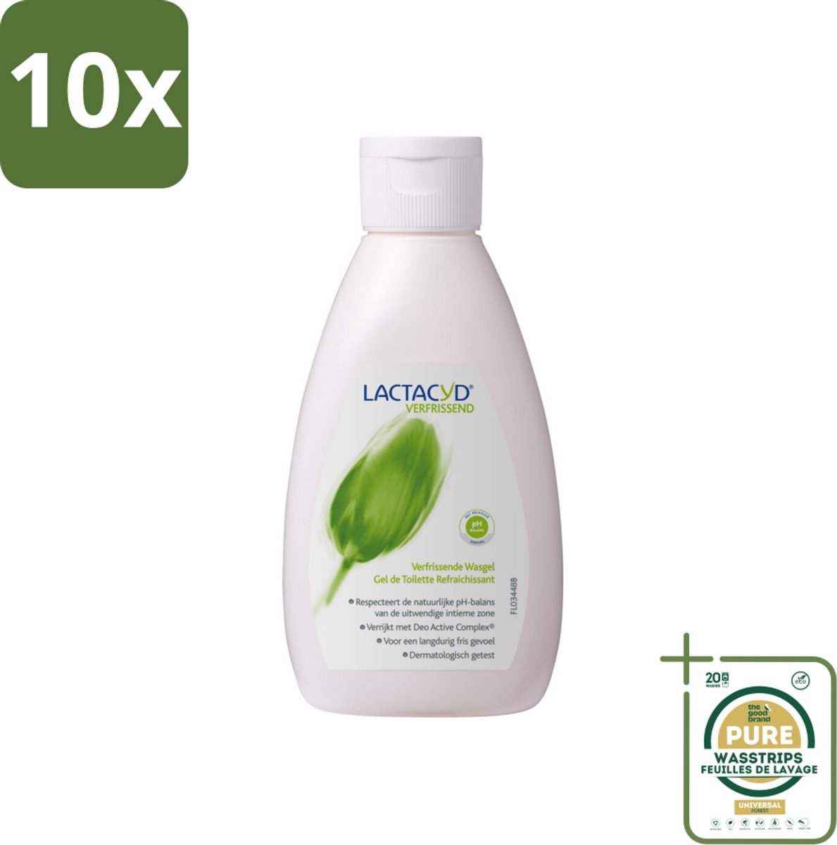 10 x Lactacyd – Verfrissende Wasgel - 200 m - Grootverpakking - Intieme Wasgel - Melkzuur - Menthol - Deo Active Complex - Frisheid