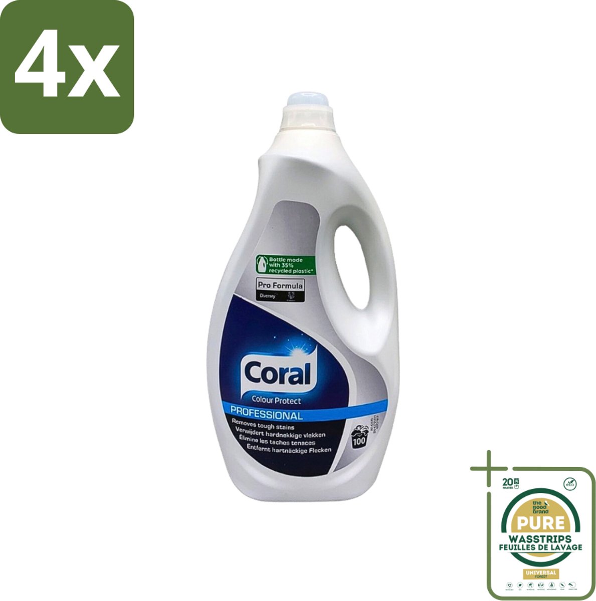 Coral - Colour Protect Professional - 100 Wasbeurten - 5L - Voordeelverpakking - 4 stuks - Kleurvaste was - Wasmiddel voor gekleurde kleding