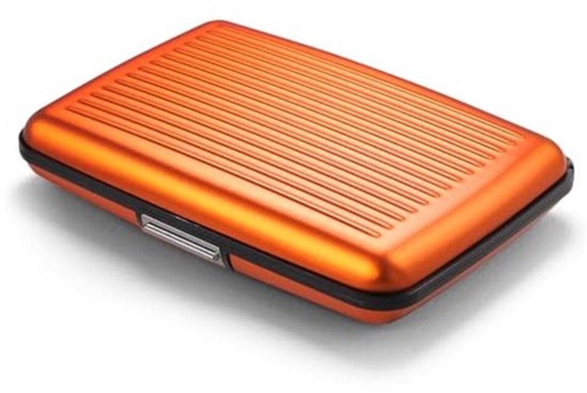 Aluminium Kaartenhouder met Metalen Slot - RFID Bescherming en Demagnetiserend - Compacte Portemonnee Orange