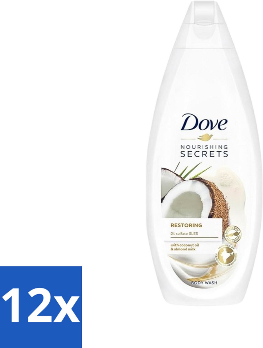 12 x Dove Nourishing Secrets - Douchegel - Kokosolie & Amandel melk - Sulfaatvrij - 250 ml - Douchegel - Kokosolie - Amandelmelk - Hydratatie - Sulfaatvrij