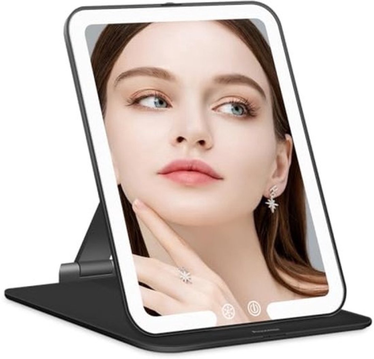 Make-upspiegel met LED-verlichting, oplaadbaar en opvouwbaar, zwart