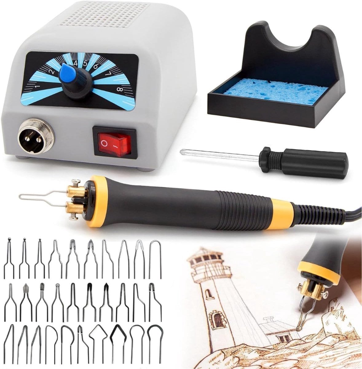 Klarven® Houtbrander Set Grijs - Pyrografie Hobby - 30 Penpunten - Instelbare Temperatuur