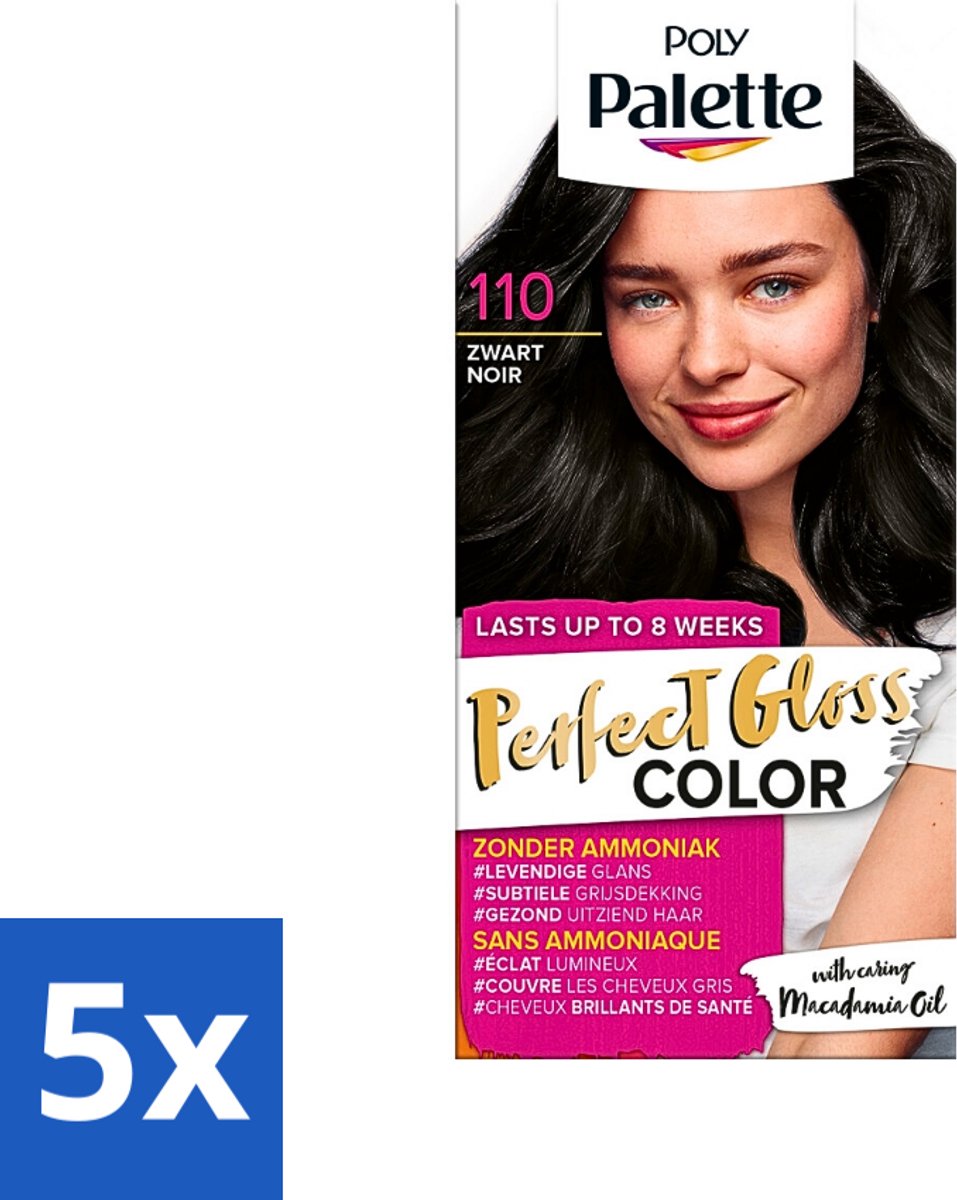 5 x Poly Palette - Haarverf - Glossy Zwart 110 - 115ml - Haarverf - Glossy Zwart - Zonder Ammoniak - Gezond Haar - Glans