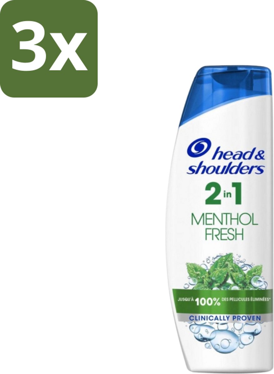 3 x Head & Shoulders - 2in1 Anti-Roos Shampoo & Conditioner - Menthol Fresh - 270 ml - Roosvrij Haar - Menthol Fris - Hoofdjeuk - Hoofdverzorging - Anti-roos Shampoo