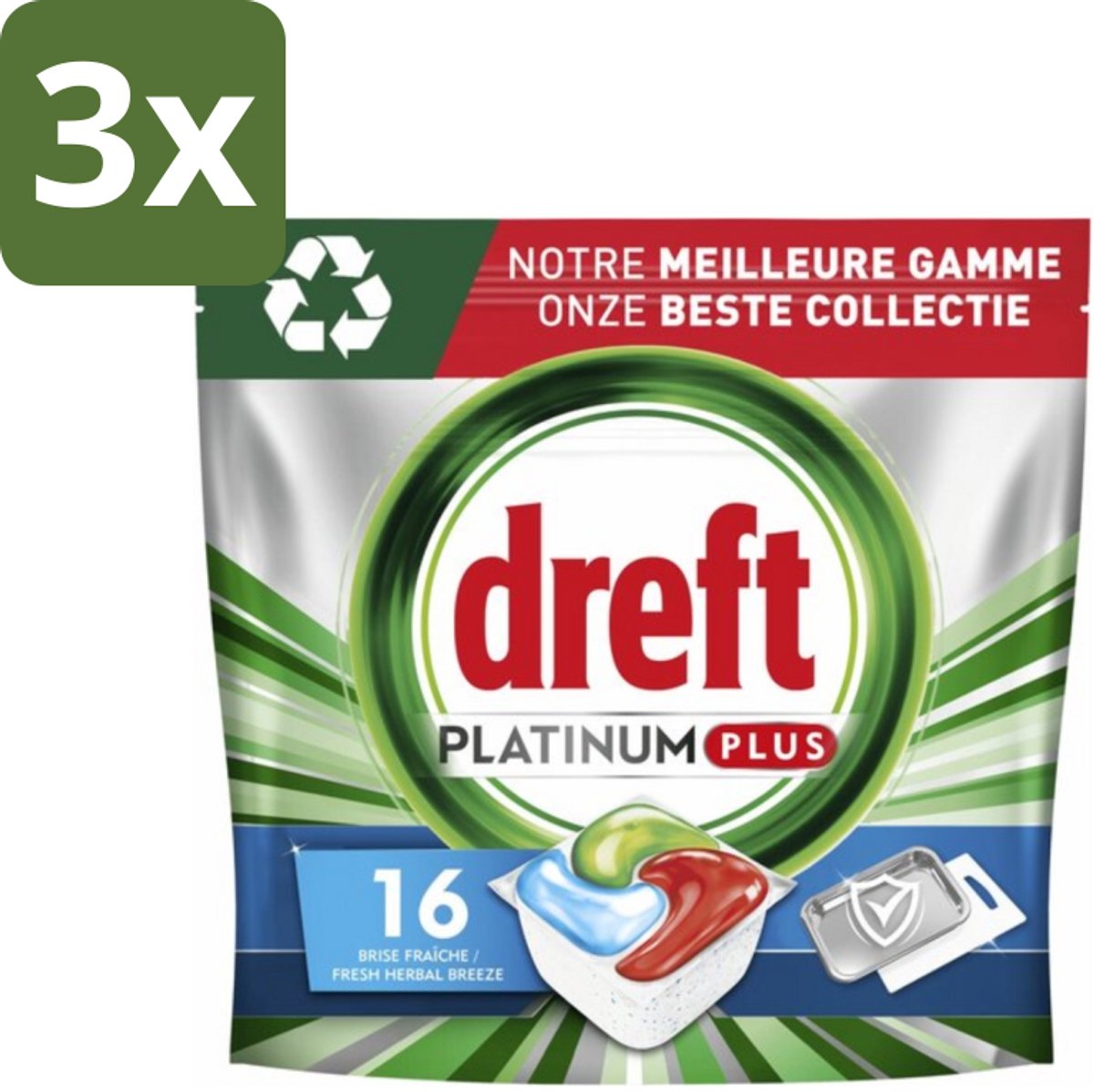 3 x Dreft Platinum Plus - All In One - Vaatwascapsules - Fresh Herbal Breeze - 16 Afwasbeurten - Vaatwassen - Vaatwassen Capsule - Vaatwassen Kruidgeur - Vaatwassen Glans - Vaatwassen Eco