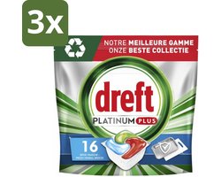3 x Dreft Platinum Plus - All In One - Vaatwascapsules - Fresh Herbal Breeze - 16 Afwasbeurten - Vaatwassen - Vaatwassen Capsule - Vaatwassen Kruidgeur - Vaatwassen Glans - Vaatwassen Eco