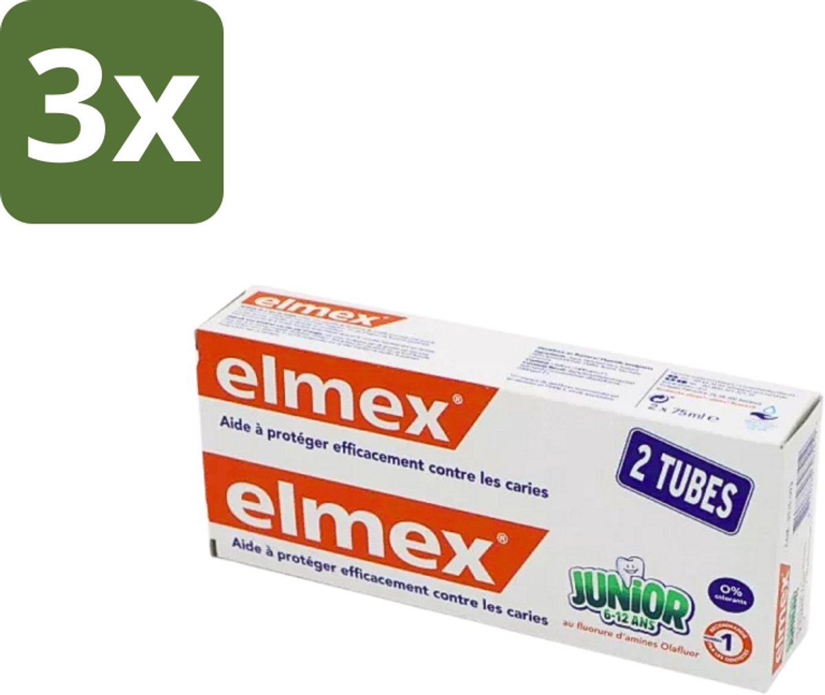 3 x Elmex Junior Tandpasta - Bescherming & Versterking voor Blijvende Tanden - Set van 2 x 75ml - Tandpasta Voor Kinderen - Kinder Tandpasta - Bescherming Tegen Tandbederf - Fluoride In Tandpasta - Aminfluoride